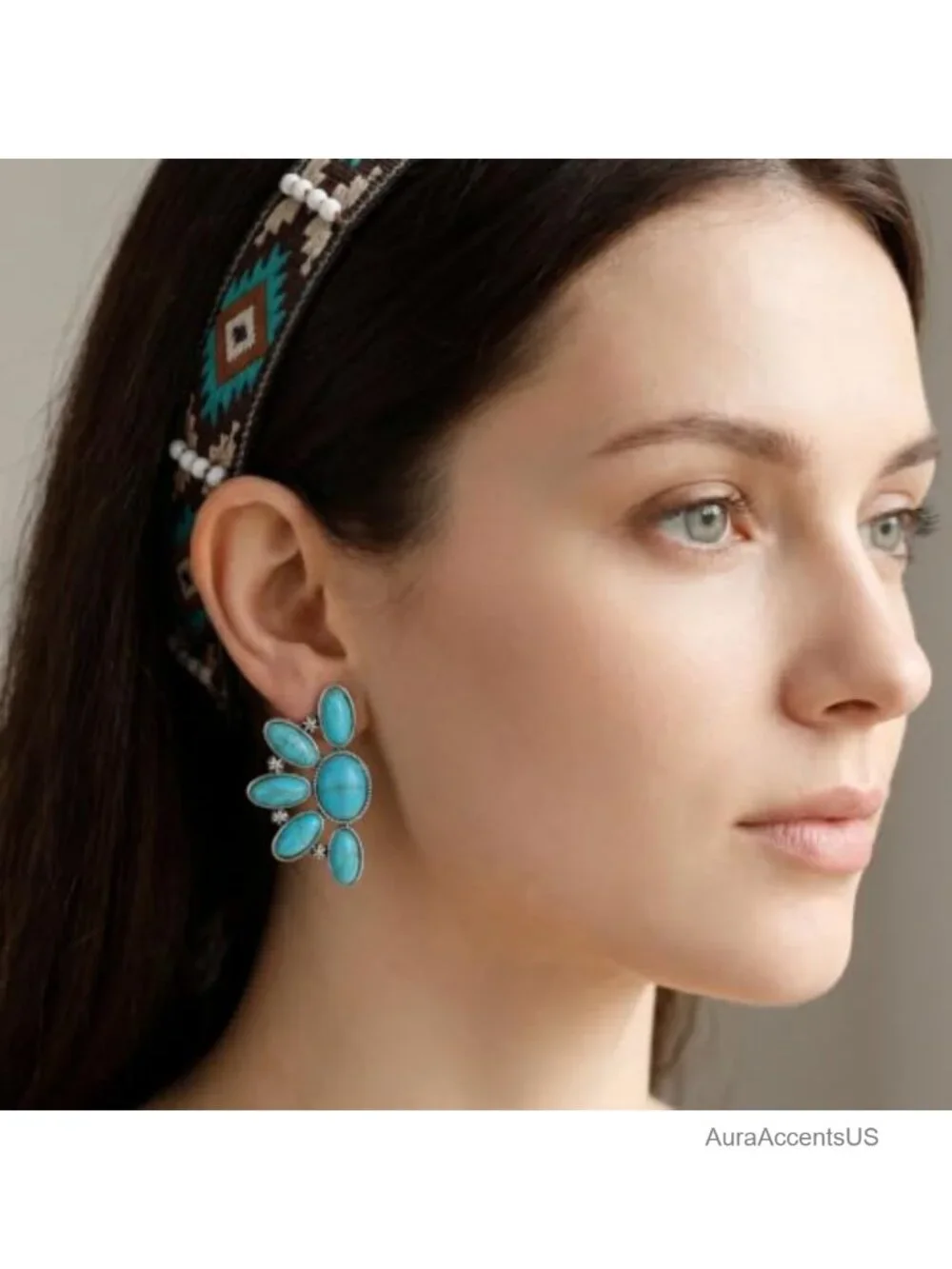 2 Pairs Western Turquoise Earrings for Women Cowgirl
